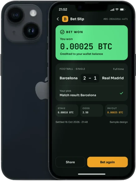 Odds for sportsbetting med Bitcoin på iPhone